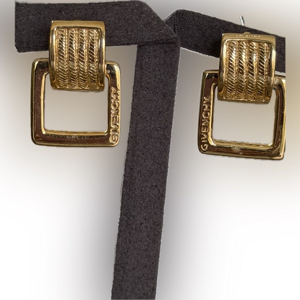 Givenchy Vintage Belt Buckle Post Back Gold Plated Earrings (For Pierced Ears) - Picture 6 of 9